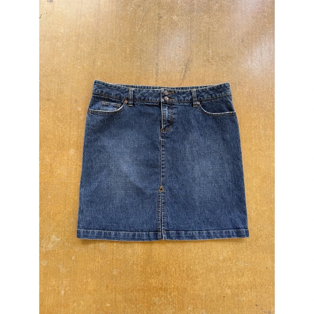 Roxy Jean Vintage Y2K Denim Mini Skirt Blue Mid Rise Size 13 34W Short Skater